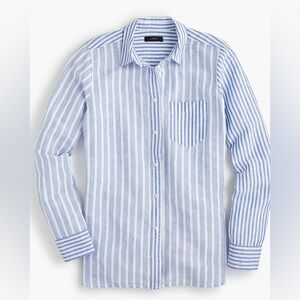 J. Crew Linen Blend Boy Fit Button Front Shirt Size 2